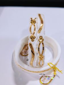 22K Solid <b>Gold</b> Trendy White Conch Shell <b>Bangle</b> Women Traditional Bengali Bridal Wedding Jewelry Authentic Shakha <b>Set</b> BIS - Product Image 2