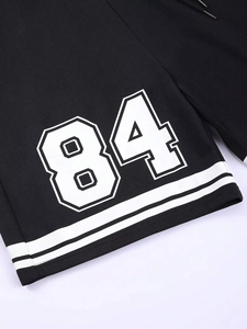 ชุดเสื้อยืดและกางเกงขาสั้นสีดำสำหรับผู้ชาย พิมพ์ลายหมายเลข 84 คอกลม สไตล์ลำลองสำหรับฤดูร้อน ผ้าฝ้ายถัก ระบายอากาศได้ดี - Product Image 4