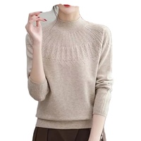 Cardigans décontractés pour femmes de qualité supérieure, tricotés amples en 100 % cachemire respirant, col roulé brodé, collection automne-hiver