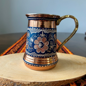 Handmade Copper Tankard Mug with Blue <b>Enamel</b> Floral Design Decorative Metal Beer Mug Drinking <b>Cup</b> Vintage Indian Handicraft Gift - Product Image 1