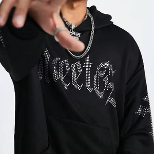 Hoodie d'hiver surdimensionné à coupe diamantée en mélange de coton avec décorations en strass, ODM pour un usage quotidien décontracté et un style urbain - Product Image 3