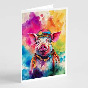 Whimsical A7 Size <b>5x7</b> Pack of 8 NEW Hippie Animal Pig Blank Note Cards with <b>Envelopes</b> Greeting Cards - Product Image 1