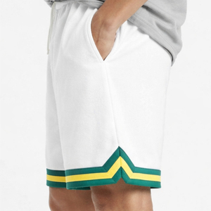 Shorts en coton blanc pour homme avec cordon de serrage et bordure verte et jaune, coupe classique, vêtements de sport d'été - Product Image 3
