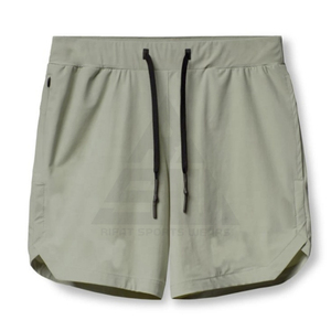 Men's Olive Green Knitted Drawstring Shorts Quick Dry Solid Casual Gym Wear with Inner Compression <b>Layer</b> - Product Image 6