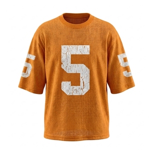 เสื้อยืดเจอร์ซีย์ตาข่ายสตรีทแวร์แบบสั่งทำพิเศษ พิมพ์ลายกราฟิกตัวอักษร ทรงบ็อกซี่ ตัดสั้น เสื้อเจอร์ซีย์แฟนอเมริกันฟุตบอล - Product Image 3