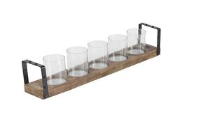 Rustic Wooden and Glass Votive <b>Candle</b> Holder Set Decorative Centerpiece Tabletop <b>Candle</b> Display Stand - Product Image 4