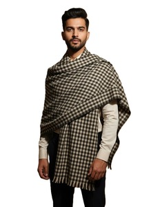 Checked <b>Wool</b> Shawl Scarf Long Plaid <b>Wrap</b> with Fringe Edge for Men Autumn Winter Wear - Product Image 5