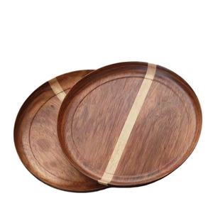 Juego de 2 bandejas de servir redondas de madera natural para mesa, utensilios de cocina para el hogar y uso hotelero, bandejas para servir alimentos - Product Image 1
