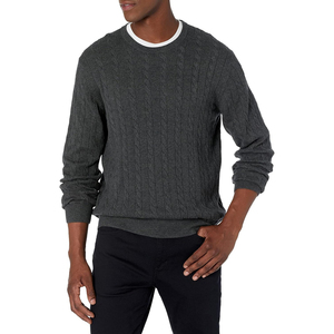 Men's <b>Light</b> Gray Cable Knit Crew Neck Pullover Sweater Full Sleeve Anti-Pilling 100% Acrylic Autumn Standard Thickness - Product Image 3