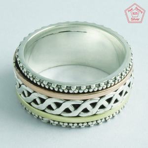 Celtique 925 Sterling Silver Handmade Spinner Ring Trois Tons Méditation Bijoux En Gros pour Mariage SIIPL_SPRN_2374 Anneau Uni - Product Image 3