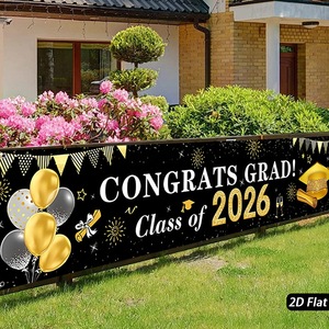 Felicitaciones Graduados Clase de 2026, Pancarta de Graduación Negra y Dorada, Pancarta Colgante de Poliéster, Letrero Decorativo para Fiesta de Graduación - Product Image 1