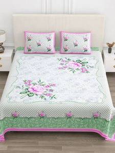 Juego de Sábanas de Algodón con Estampado Floral y de Lunares, Personalizable y Colorido, Hecho a Mano con Técnica de Bloqueo, 300 Hilos, 1.8m, Resistente a la Decoloración, para Todas las Estaciones, con Funda de Almohada - Product Image 3