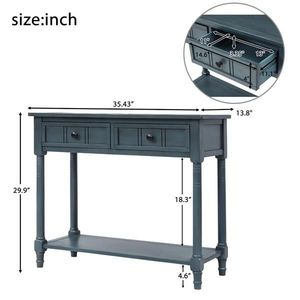 Consolle dal Design Tradizionale con Due Cassetti e Ripiano Inferiore in Legno Teak Blu Navy per Ingresso Casa, Appartamento, Hotel, Tavolino Laterale - Product Image 3