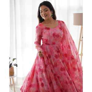 ENSEMBLE COSTUME ANARKALI ORGANZA DOUX PURE AVEC DKB-28 ENTIÈREMENT COUDU - Product Image 3