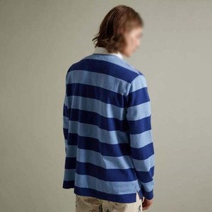 Men's <b>Long</b> <b>Sleeve</b> Blue Striped Knit Collared Shirt Regular Fit Yarn Dyed <b>Top</b> - Product Image 6