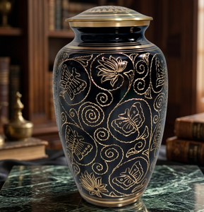 Brass Cremation Urn Decorative Ashes <b>Keepsake</b> Vase <b>Memorial</b> Crematory Urn for Adult Black Gold - Product Image 3