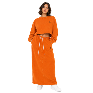 Wholesale OEM Women's Drop Shoulder French Terry Sweatshirt <b>Maxi</b> <b>Skirt</b> Tracksuits Custom Logo Print Crew Neck Casual Streetwear - Product Image 1