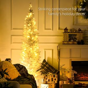 "6ft Slim Artificial Christmas <b>Tree</b> with Realistic Branches & Warm White LED <b>Lights</b> for Home Decor" - Product Image 4