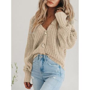 Cardigan boutonné à manches longues ouvert sur le devant pour femme, tricot épais, vêtement d'extérieur court et ample, broderie pour l'automne - Product Image 6
