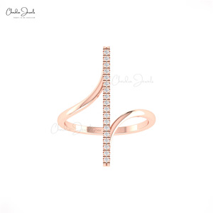 Top Selling 14K Solid Gold Bar Design <b>Statement</b> <b>Ring</b> 0.14CTW Pave Set G-H Diamond <b>Ring</b> Bridal Fine Jewelry Direct from Supplier - Product Image 2