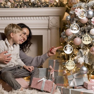 Lot de 6 ornements d'arbre de Noël de style animal religieux faits à la main ensemble de vacances en bois suspendus artisanat en bois boîtes en bois panneaux muraux - Product Image 5