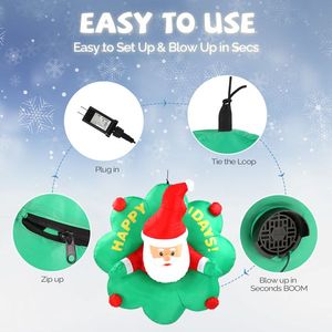 4 FT Lighted Christmas Inflatable Santa with Wreath Large Outdoor Holiday Yard Decoration Blow Hanging Bui with Broke Out Window - Product Image 6
