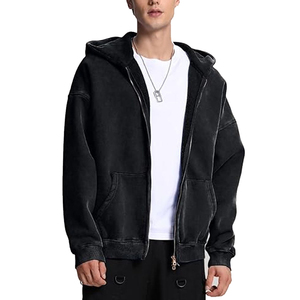 Sweat-shirts et sweats à capuche pour hommes 400 g/m² en molleton bouclette, sweat à capuche zippé pour homme, sweat-shirt vierge à double fermeture éclair, coupe ample, streetwear d'hiver, OEM - Product Image 3