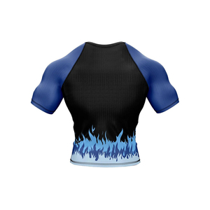 Men's Blue <b>Flame</b> Print Anti-UV Breathable Rash Guard Full Sleeve Compression <b>Shirt</b> Quick Dry Spandex Polyester Fitness Top - Product Image 2