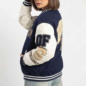 Women's Streetwear Varsity Jacket Oversized Chenille Embroidery Patches Varsity Coat Women Vintage Wool Varsity Jackets - Product Image 3