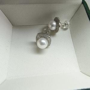 Pendientes de Perlas de 7 mm con Incrustaciones de Diamantes de Moda para Mujer, Plata de Ley 925, Perlas de Alta Calidad, Limpias, Impecables y Lisas - Product Image 3