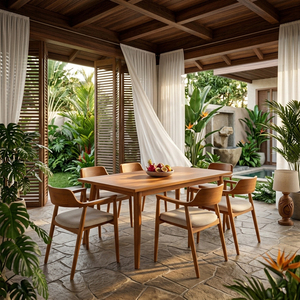 Ensemble de salle à manger Hiroshima en teck massif de qualité supérieure, design scandinave moderne, durable, pour toute la famille, 6 chaises - Product Image 6