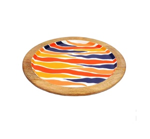 Vente chaude rond imprimé floral plateau de service en bois émaux faits à la main chargeur en bois Top 36 assiettes à dîner directement en inde usage domestique - Product Image 4