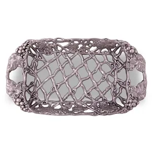 Rectangular Glass Decorative Tray with Floral Metal <b>Frame</b> and Handles Traditional Design for Home Display - Product Image 5