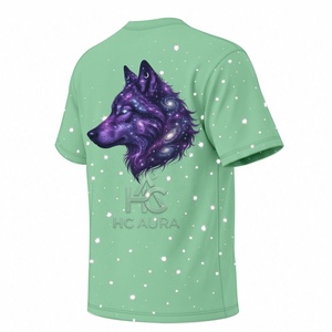 T-shirt unisexe tendance en coton/polyester durable, design loup bleu, manches courtes, disponible maintenant avec logo personnalisé - Product Image 4