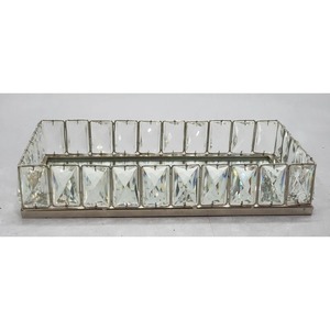 Rectangle Glass Storage <b>Tray</b> With Crystal Facets Polished Metal Frame Modern Luxury Design For Table Organization - Product Image 3