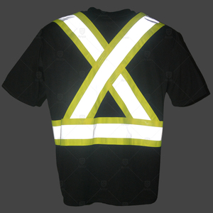 เสื้อยืดสะท้อนแสงความปลอดภัยสูงสำหรับผู้ชาย แขนสั้น สีดำลายเหลือง สไตล์ชุดทำงาน แห้งเร็ว เสื้อลำลองฤดูร้อน - Product Image 3