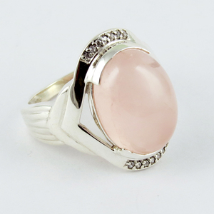 Anillos de plata de ley 925 de cuarzo rosa, ovalados exóticos, hechos a mano, joyería de plata India - Product Image 2