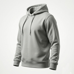 Sweat-shirt à capuche unisexe en molleton de coton gris clair uni, personnalisable en gros pour hommes et femmes - Product Image 4