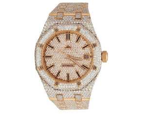 BOJ A.P. Montre pour homme en or rose avec cadran indexé, mouvement automatique, diamants VVS et moissanite, montre de luxe à prix bas - Product Image 1