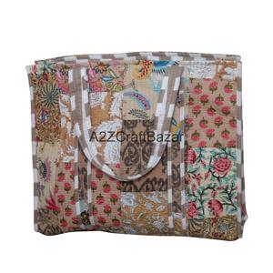 Handmade Quilted 100% Pure Cotton Fabric Long Handle Travel Beach Tote <b>Bag</b> for Women Summer Groceries & Shopping - Product Image 5