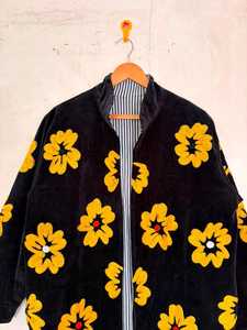 Bold Eye Catching Artistic Design Black <b>Velvet</b> Tiger Embroidered Long <b>Coat</b> Boho Suzani Statement Jacket Luxury Winter Outerwear - Product Image 5