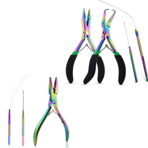 Brand Quality 4 Pcs Professional Stainless Steel & Plastic Hair <b>Extension</b> & <b>Beading</b> Tool Kit with Needle Hook Custom Packaging - Product Image 3