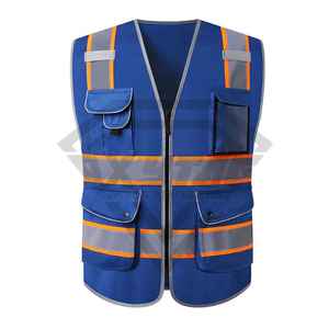 เสื้อกั๊กนิรภัยสีน้ำเงินพรีเมียมพร้อมแถบสะท้อนแสง กระเป๋าหลายช่อง เสื้อผ้าทำงานที่มองเห็นได้ชัดเจน ผู้ผลิตเสื้อผ้า บริการ OEM แบบกำหนดเอง - Product Image 1