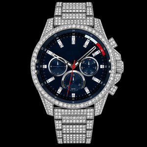 Reloj Cronógrafo Multifunción Azul Plateado con Cristales, Manecilla de Segundos Roja, Reloj de Lujo Brillante para Hombre, Moderno y Elegante - Product Image 1