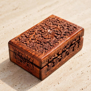 Rectangular Wooden <b>Keepsake</b> Case Blue and Cream Inlay Design Home Decoration - Product Image 4
