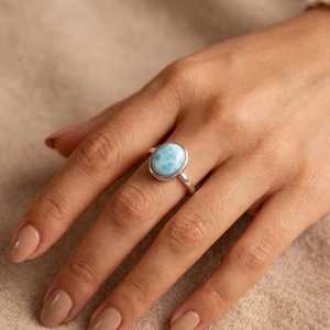 Vente en gros de bagues fines en argent sterling 925, pierres précieuses Larimar originales, moissanite, bijoux de mariage religieux pour femmes, prix d'usine - Product Image 2