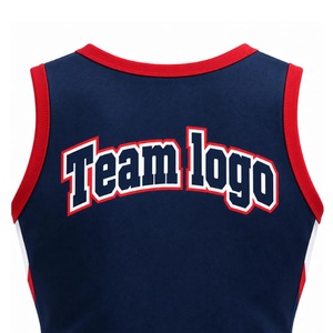 Ensemble d'uniformes de cheerleading personnalisés pour filles, deux pièces, bleu marine, blanc, rouge, imprimé par sublimation, haut et jupe plissée - Product Image 4