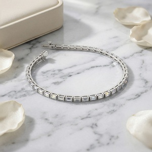 Women's Baguette Cut Tennis Bracelet Diamond Line Bangle Vintage Gold Tone Jewelry <b>Gift</b> Wear - Product Image 2