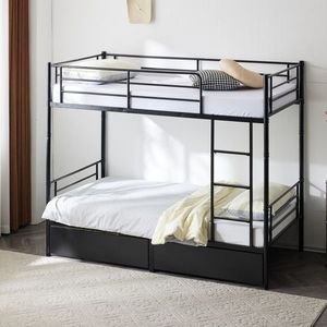 Black Twin Over Twin Convertible Bunk Bed with 2 Storage Drawers Metal Bed Can Be Divided Into Two Daybeds - Product Image 3