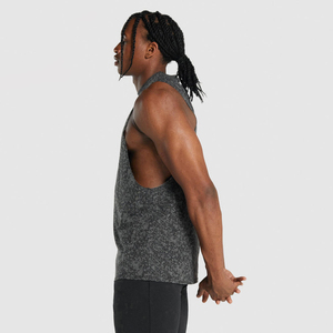 Débardeur tricoté sans manches pour homme 100 % coton, col mandarin, anti-boulochage, respirant, décontracté, couleur unie noir/gris - Product Image 2
